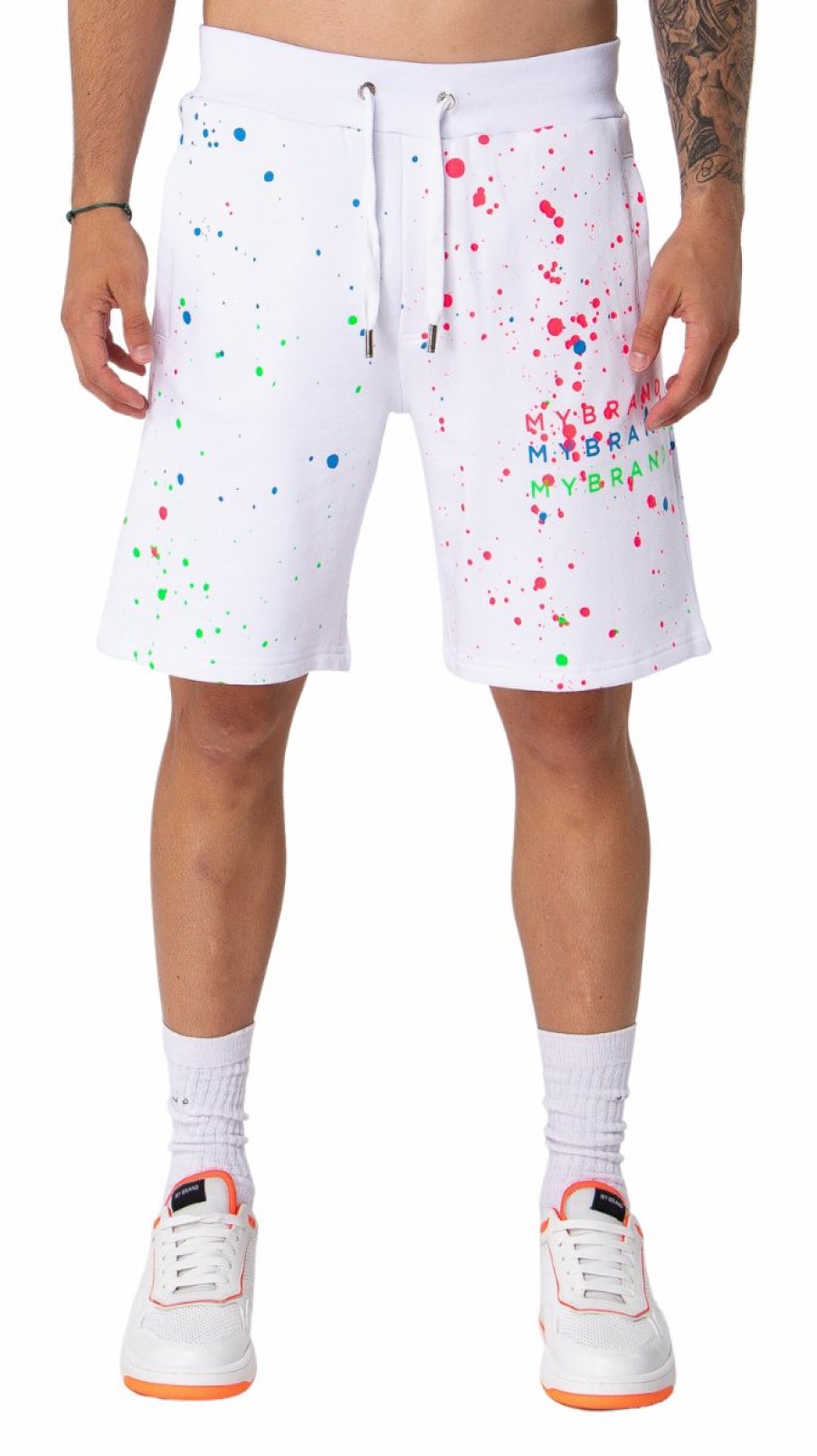 Men My Brand Shorts | Neon Paint Splash Mb Short White