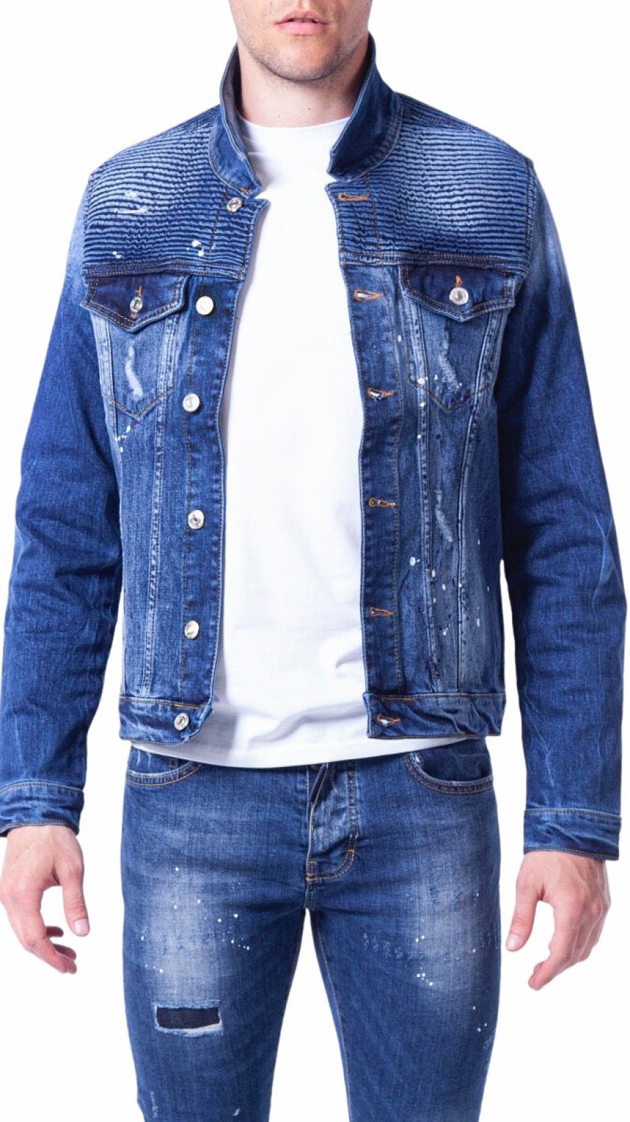 Men My Brand Jackets | Ribbed Biker Jacket Blue