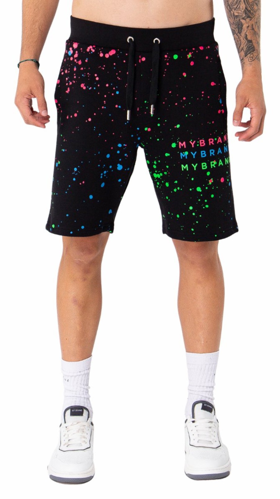 Men My Brand Shorts | Neon Paint Splash Mb Shorts Black