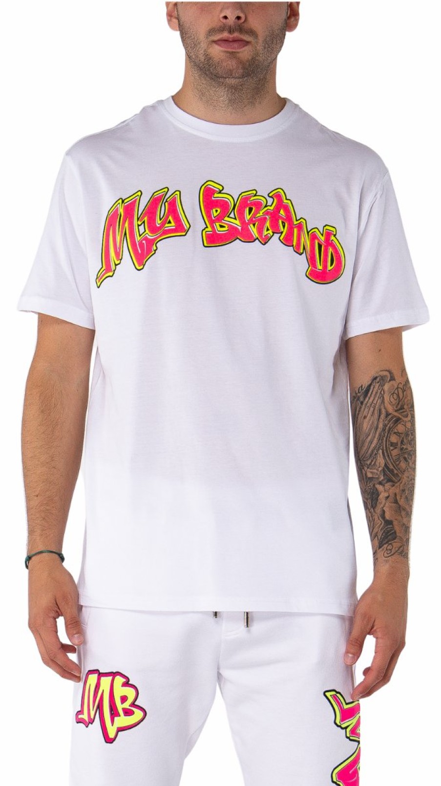 Men My Brand T-Shirts | Neon Graffiti Mb T-Shirt White