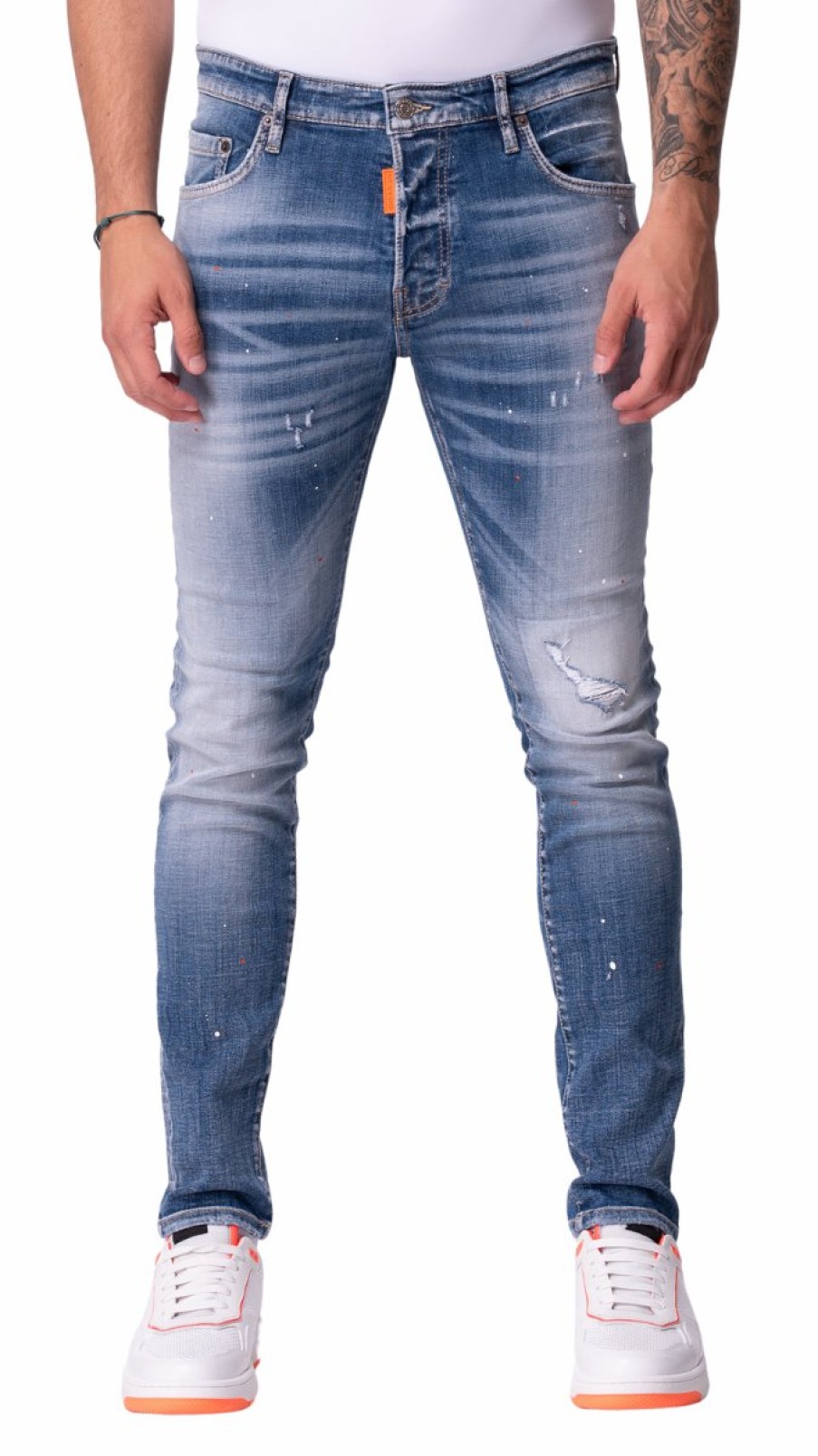 Men My Brand Jeans | Orange And White Spotted Jeans