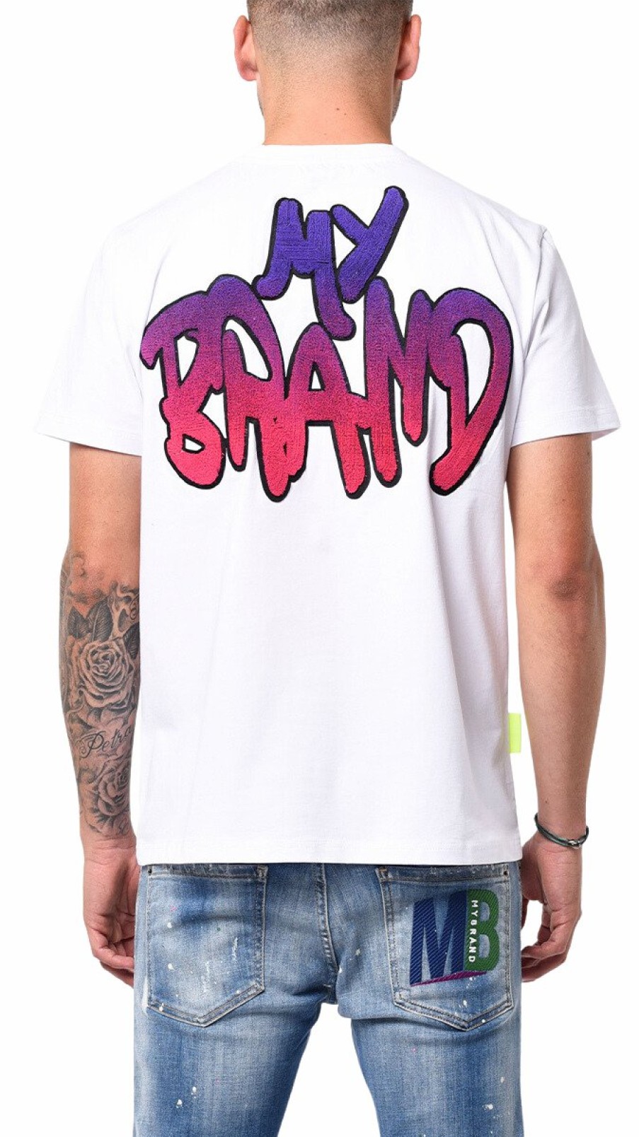 Men My Brand T-Shirts | Mb Logo Graffiti Patch Magenta Gradient Tshirt