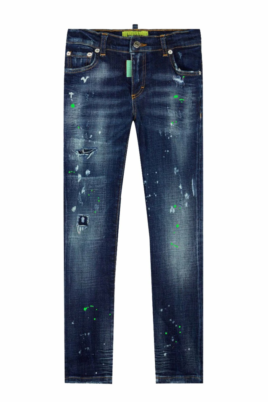 Junior My Brand Jeans | Blue Distressed Neon Green Jeans