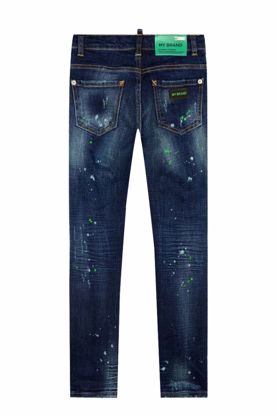 Junior My Brand Jeans | Blue Distressed Neon Green Jeans