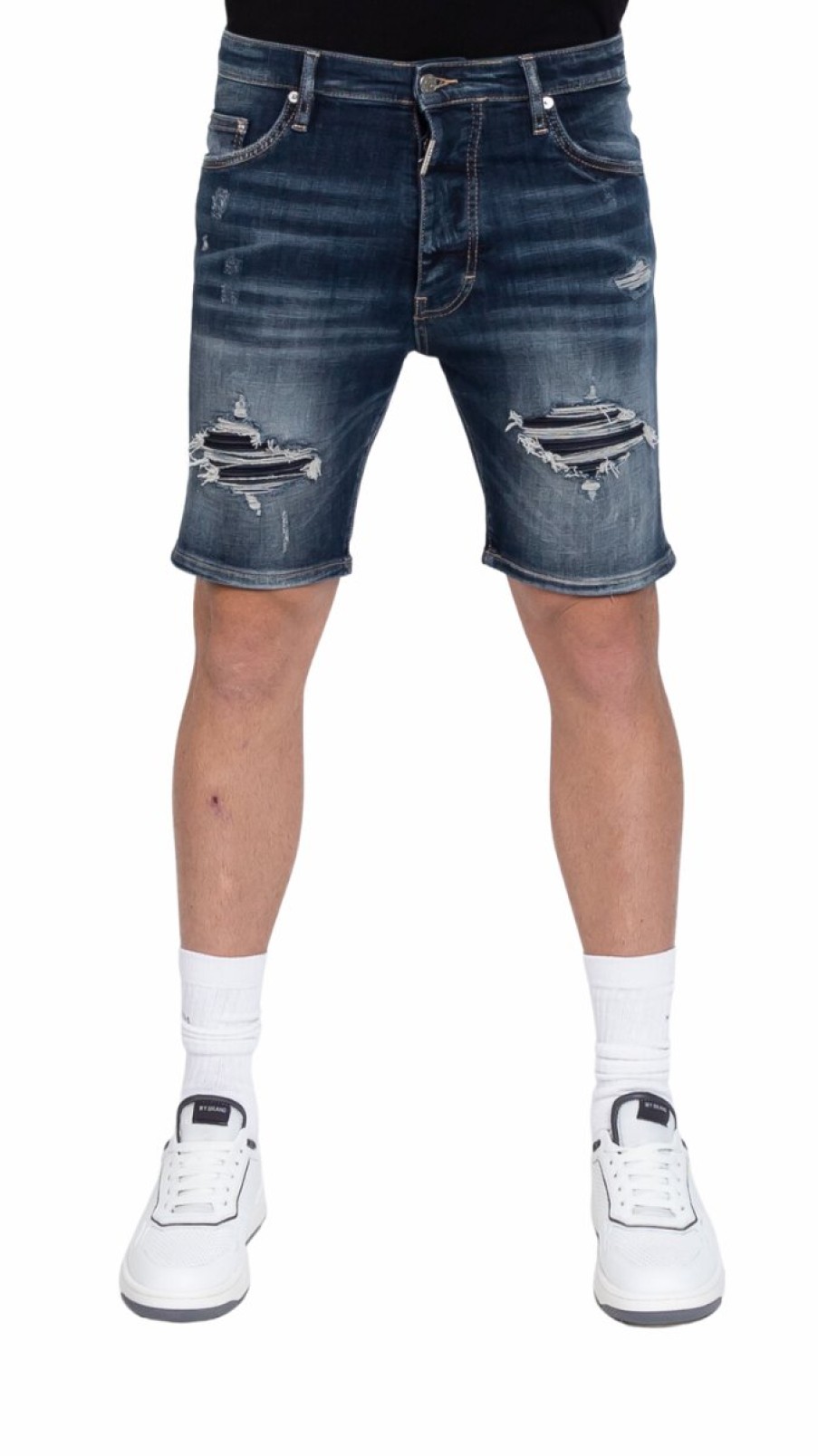 Men My Brand Shorts | Mb Skinny Blue Short Jeans Destroyed