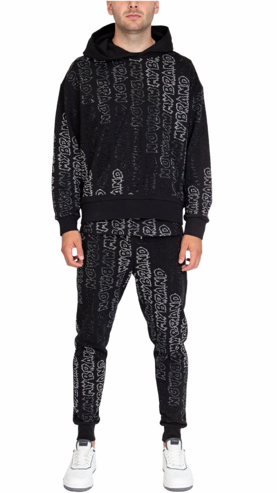 Men My Brand Sweatpants | Rhinestone Gradient Mb Joggingsuit Black