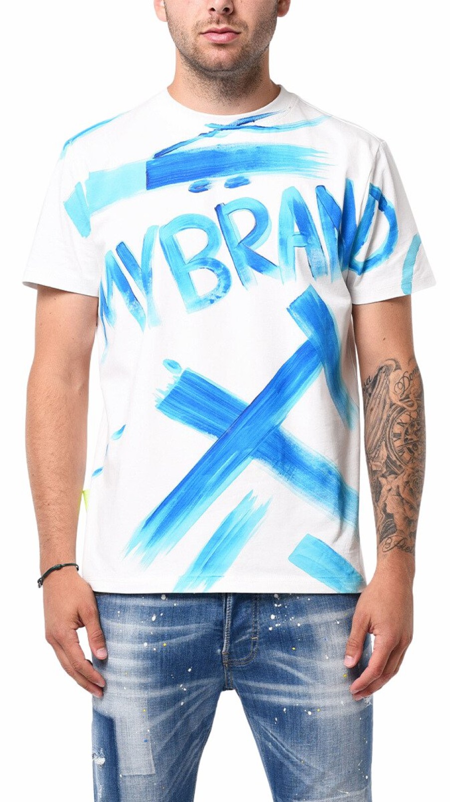 Men My Brand T-Shirts | Mb All Over Graffiti Paint Ocean Blue Tshirt