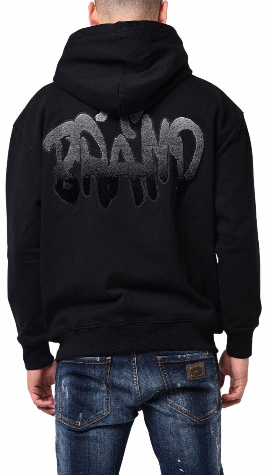 Men My Brand Hoodies | Mb Logo Graffiti Patch Grey Gradient Hoodie