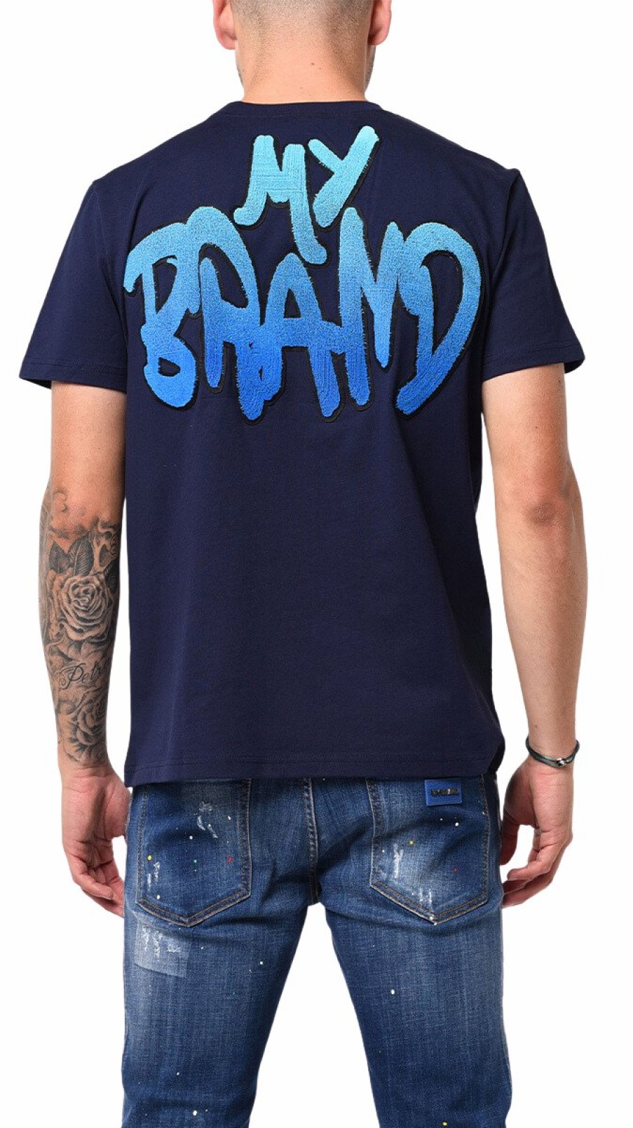 Men My Brand T-Shirts | Mb Logo Graffiti Patch Ocean Blue Gradient Tshirt