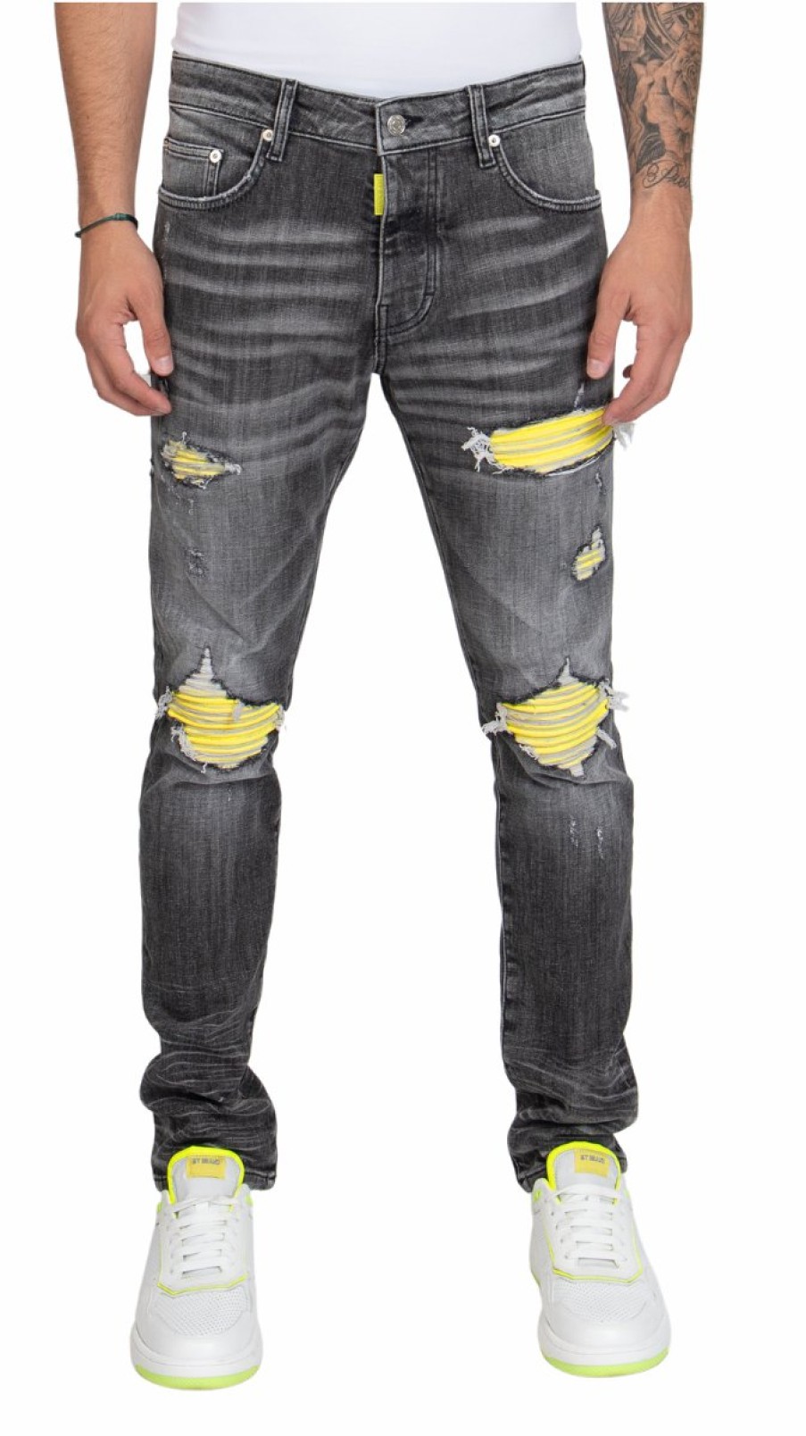 Men My Brand Jeans | Neon Ripped Biker Label Jeans