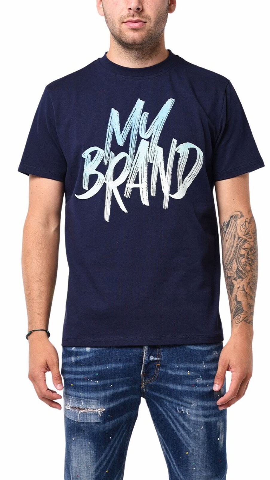 Men My Brand T-Shirts | Mb Logo Paint Stroke Sky Blue Gradient Tshirt