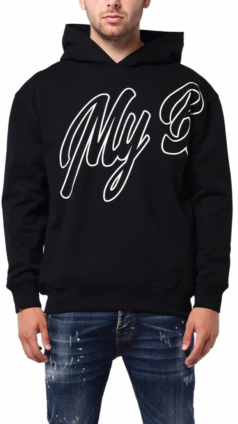 Men My Brand Hoodies | Mb Logo White Silicon Print Hoodie