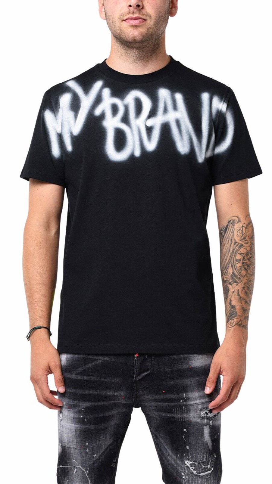 Men My Brand T-Shirts | Mb Logo Graffiti White Spray Tshirt