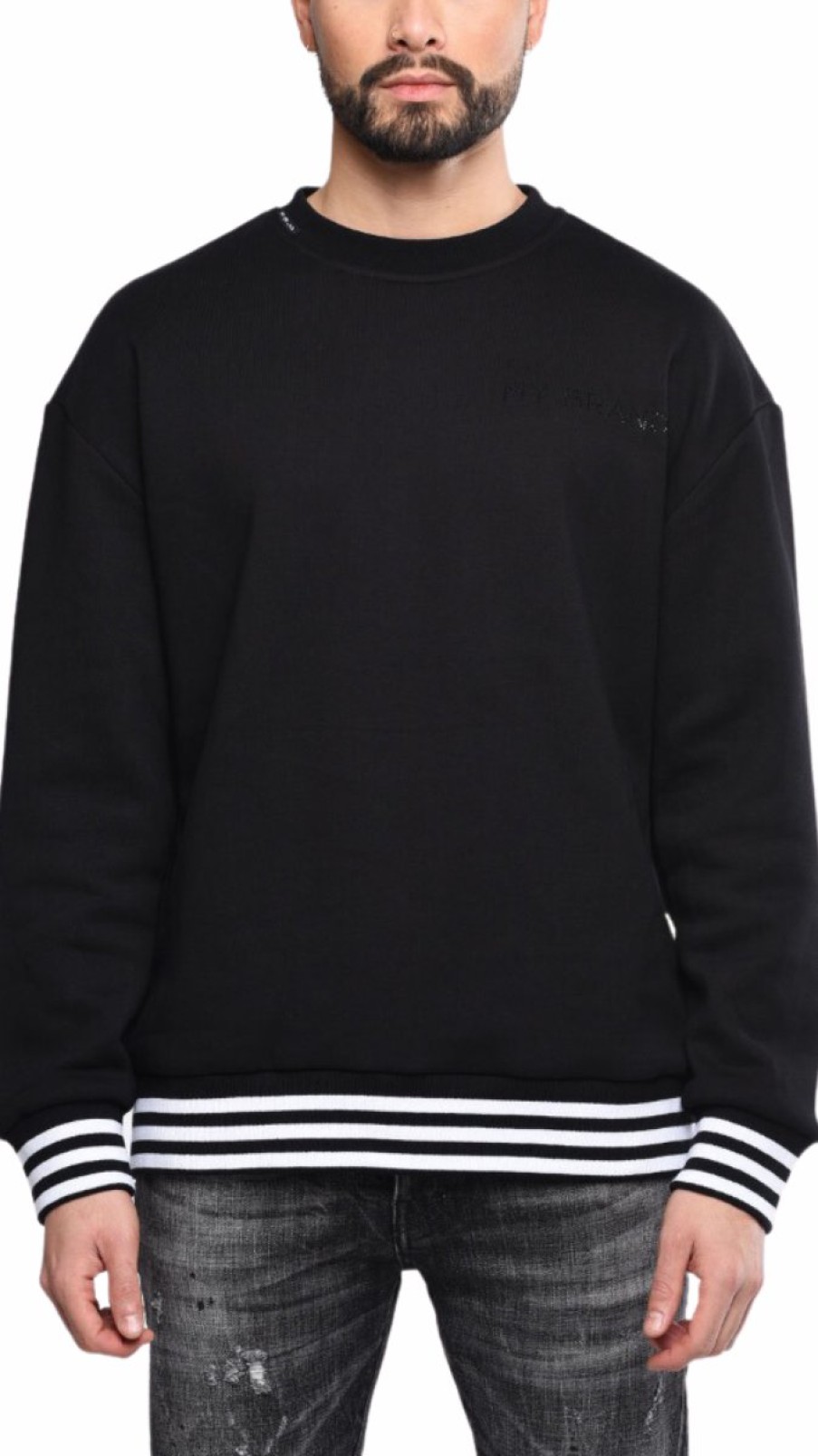 Men My Brand Sweaters | Black Crewneck With Colle