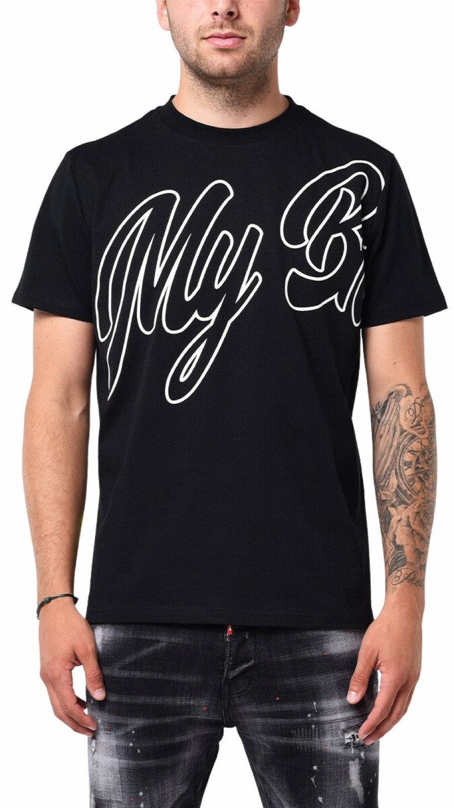 Men My Brand T-Shirts | Mb Logo White Sillicon Print Tshirt