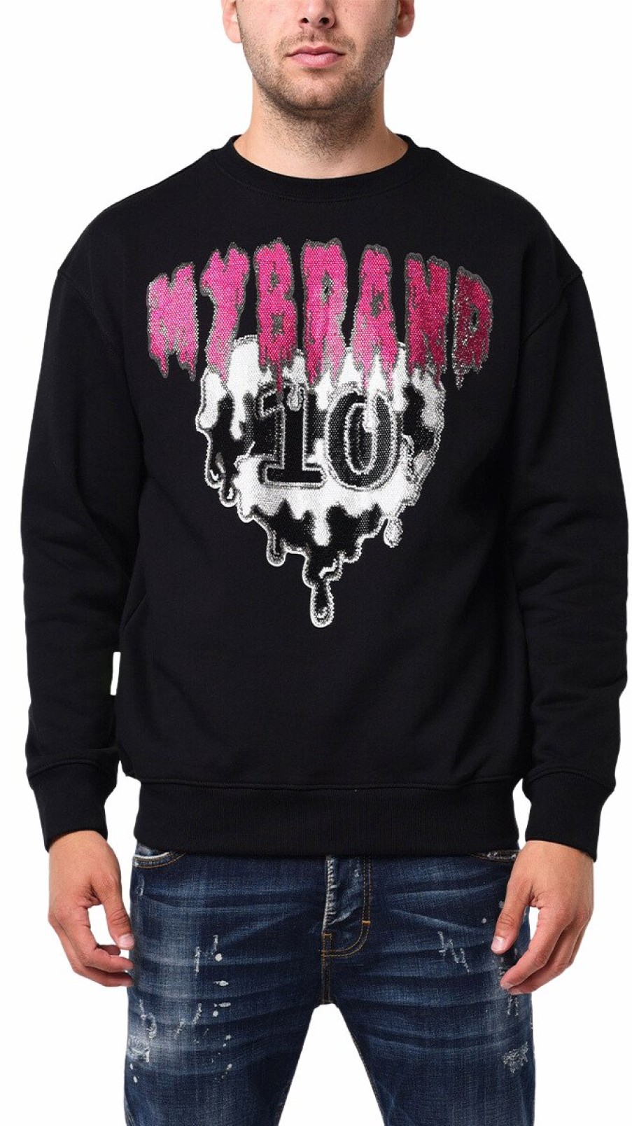 Men My Brand Hoodies | Mb Logo Rhinestones Graffiti Magenta 10 Hoodie