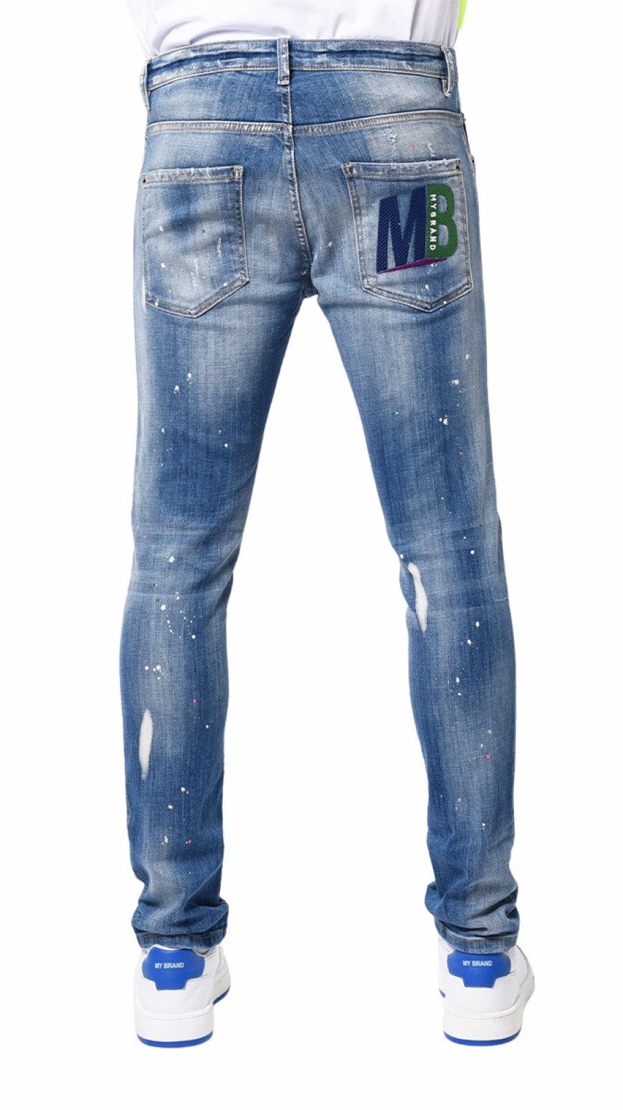 Men My Brand Jeans | Mb Skinny Bluejeans White Green Pink Spots