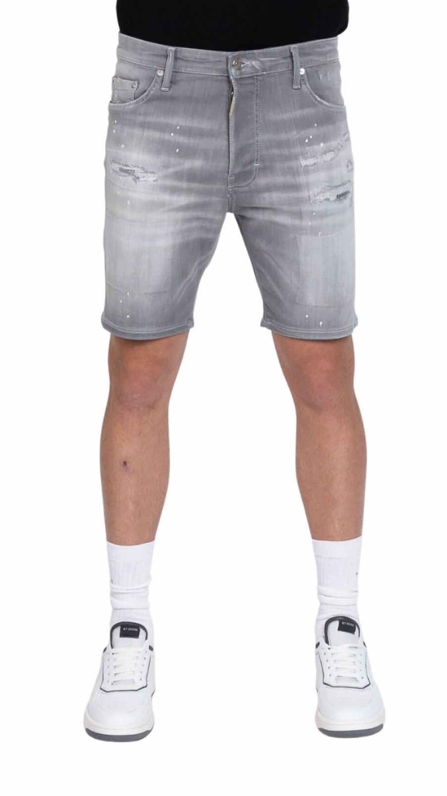 Men My Brand Shorts | Mb Skinny Grey Short Jeans Bleached