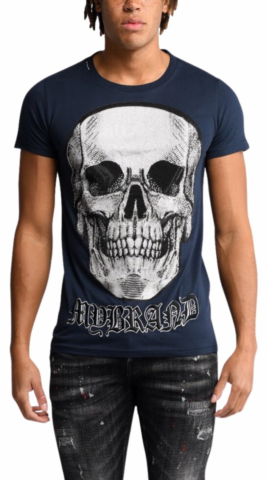 Men My Brand T-Shirts | White Skull T-Shirt Navy