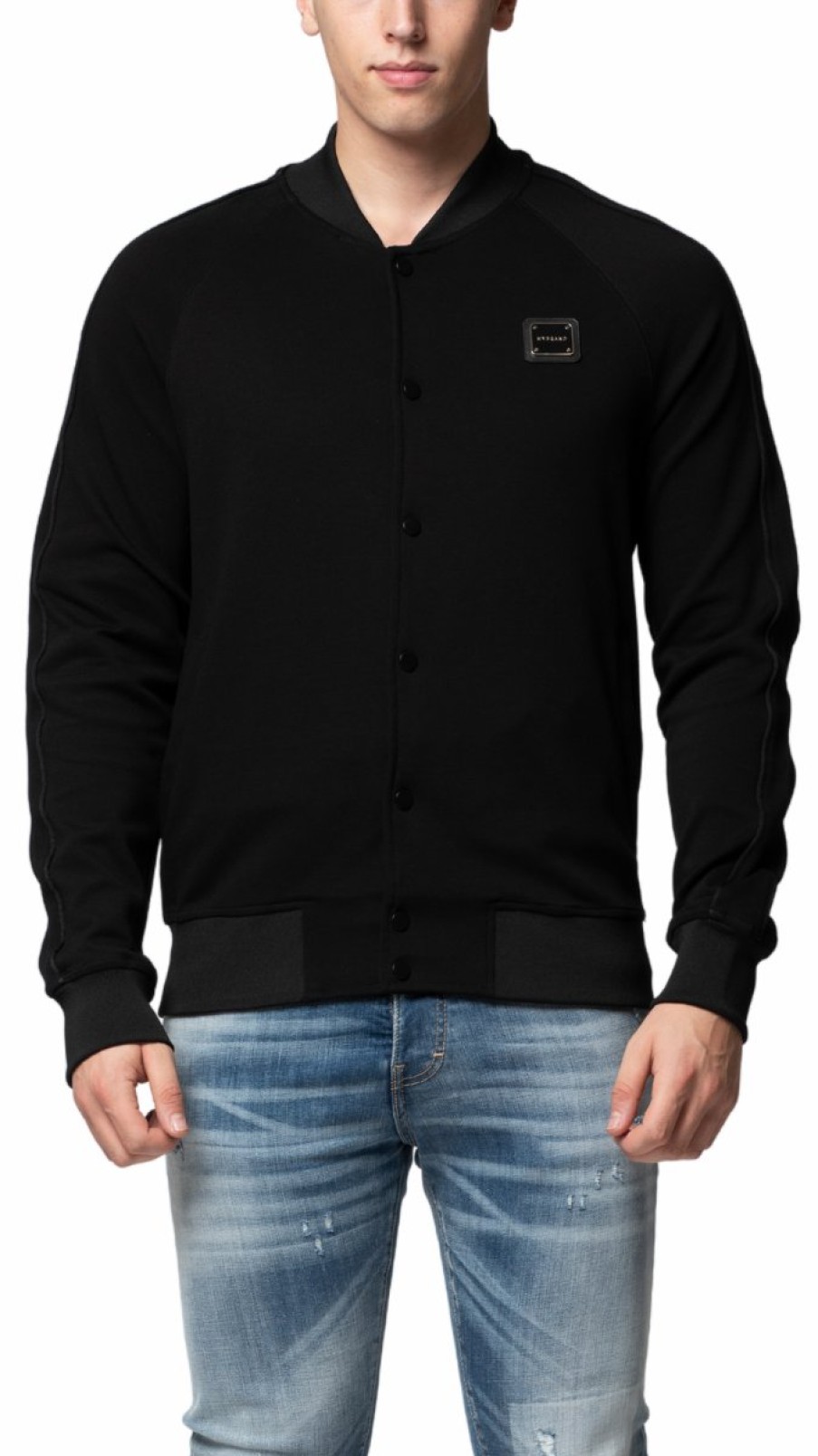 Men My Brand Jackets | Mb Essential Pique Black Baseball Jacket