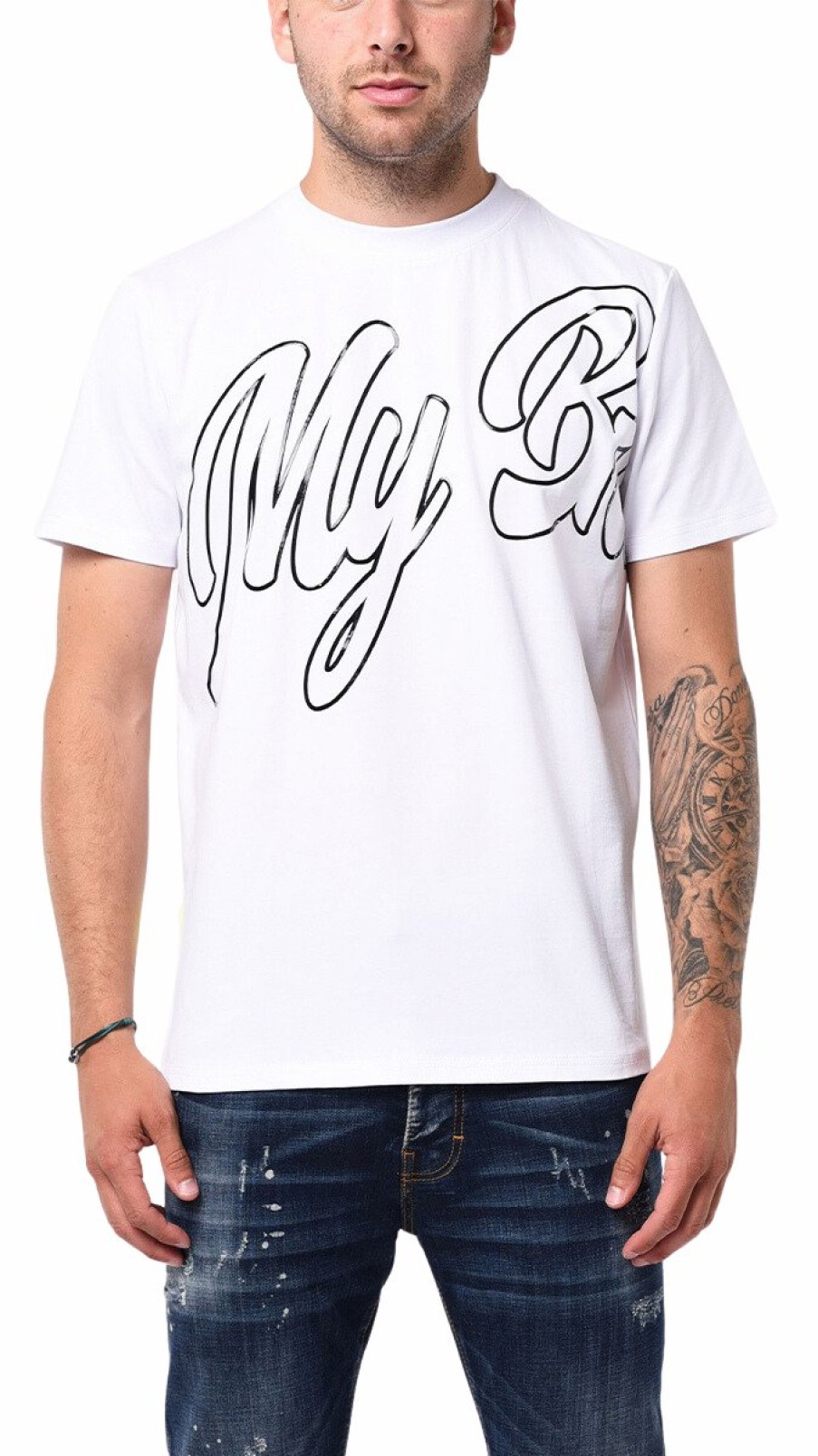 Men My Brand T-Shirts | Mb Logo Black Sillicon Print Tshirt