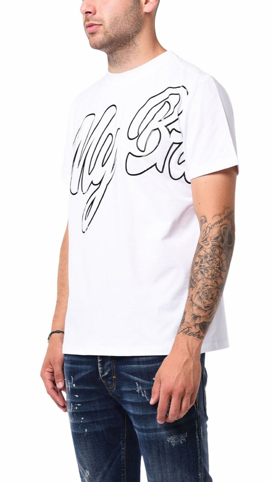 Men My Brand T-Shirts | Mb Logo Black Sillicon Print Tshirt