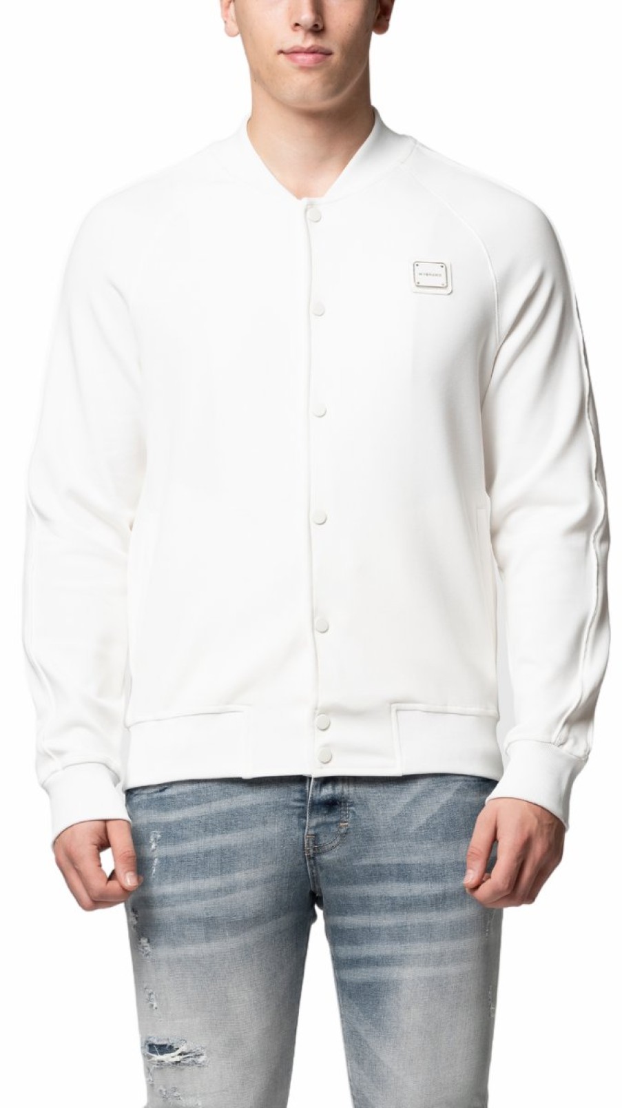 Men My Brand Jackets | Mb Essential Pique White Baseball Jacket