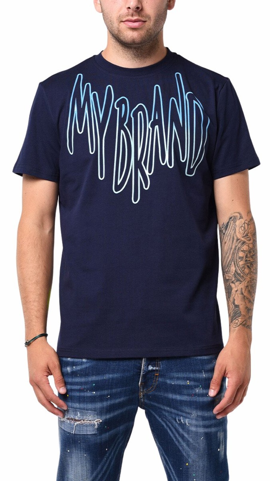 Men My Brand T-Shirts | Mb Logo Sky Blue Gradient Tshirt