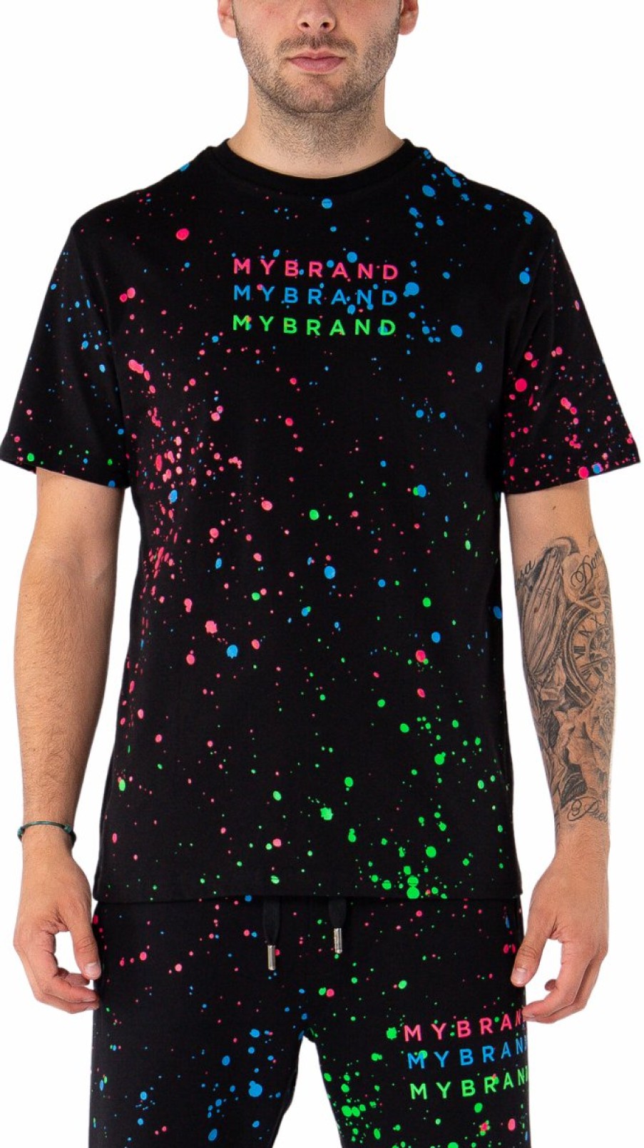 Men My Brand T-Shirts | Neon Paint Splash Mb Tshirt Black