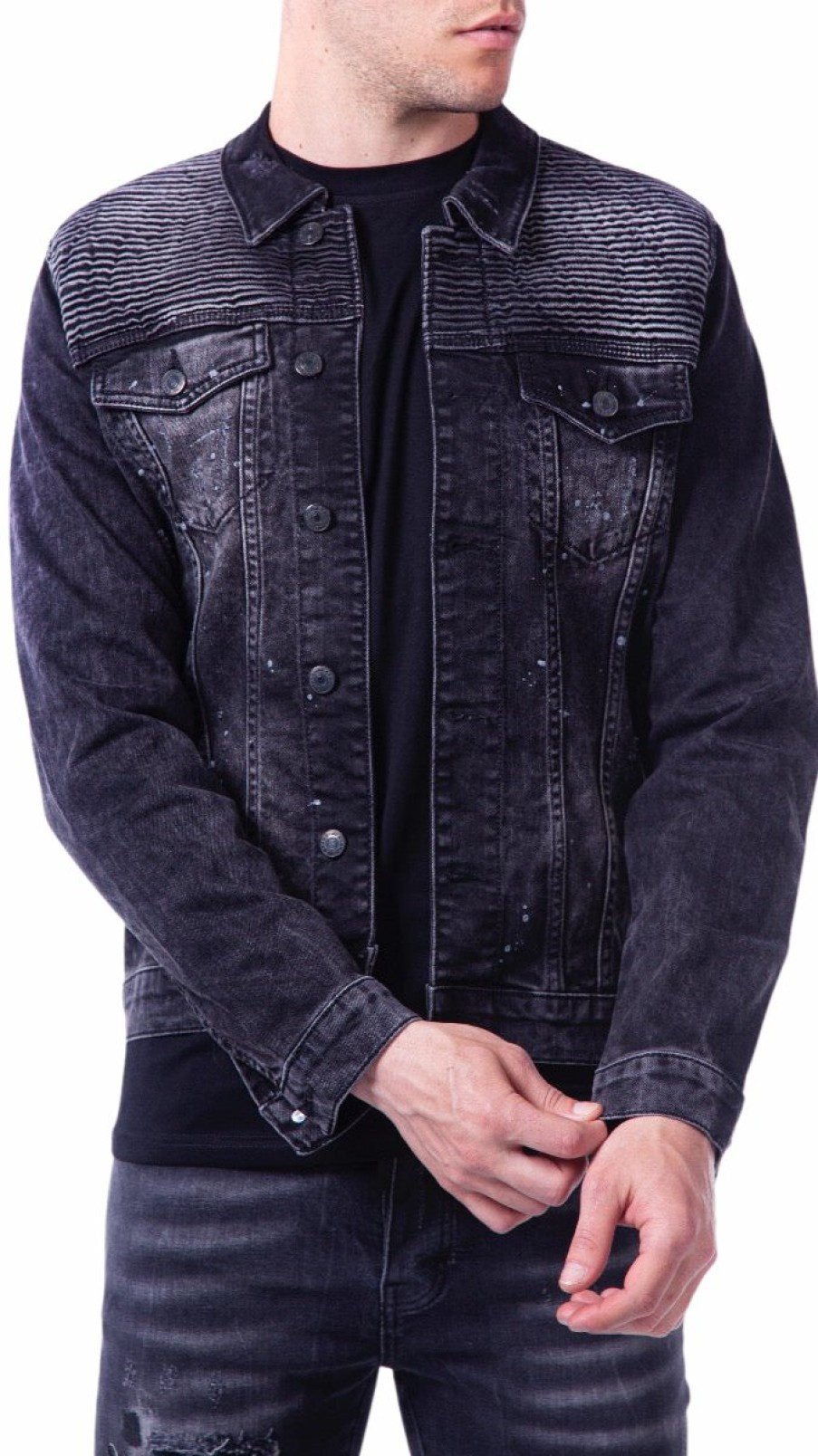 Men My Brand Jackets | Ribbed Biker Jacket Black