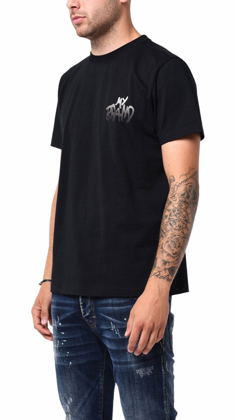 Men My Brand T-Shirts | Mb Logo Graffiti Patch Grey Gradient Tshirt