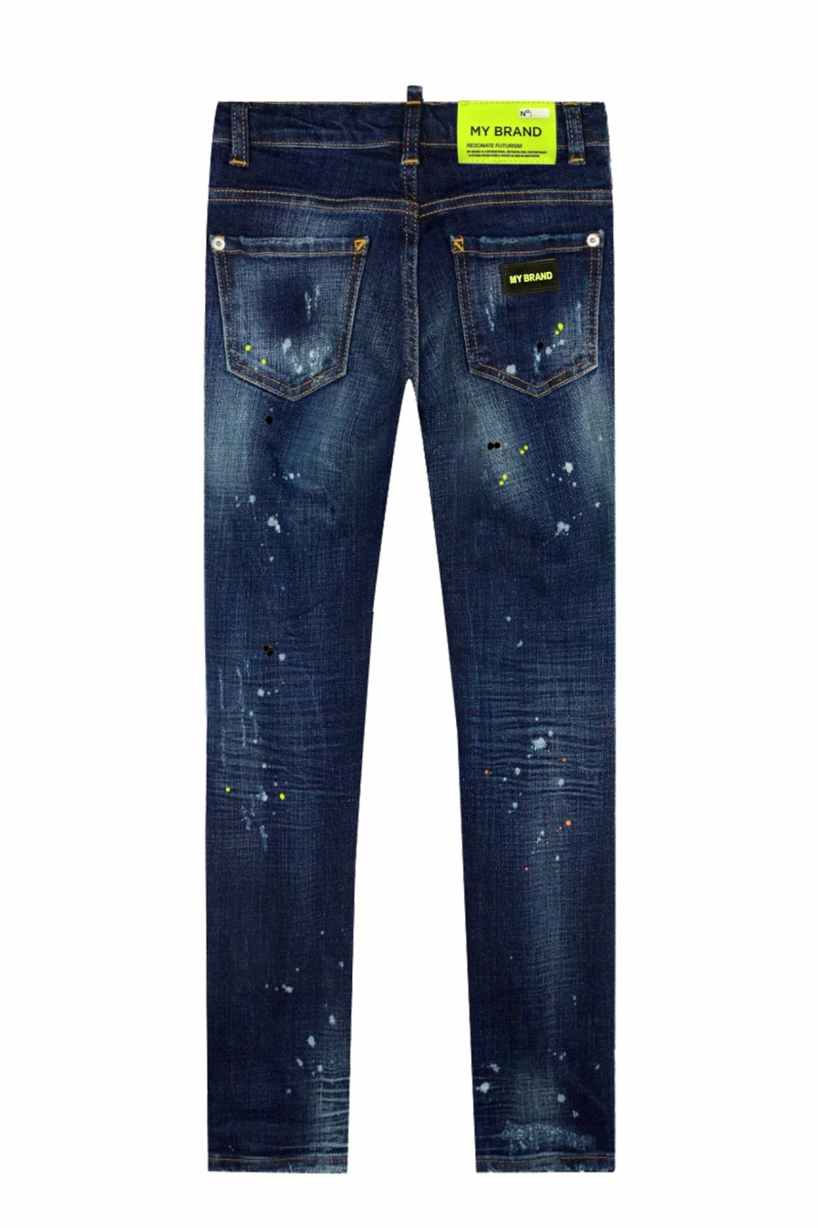 Junior My Brand Jeans | Blue Distressed Neon Yellow Jeans