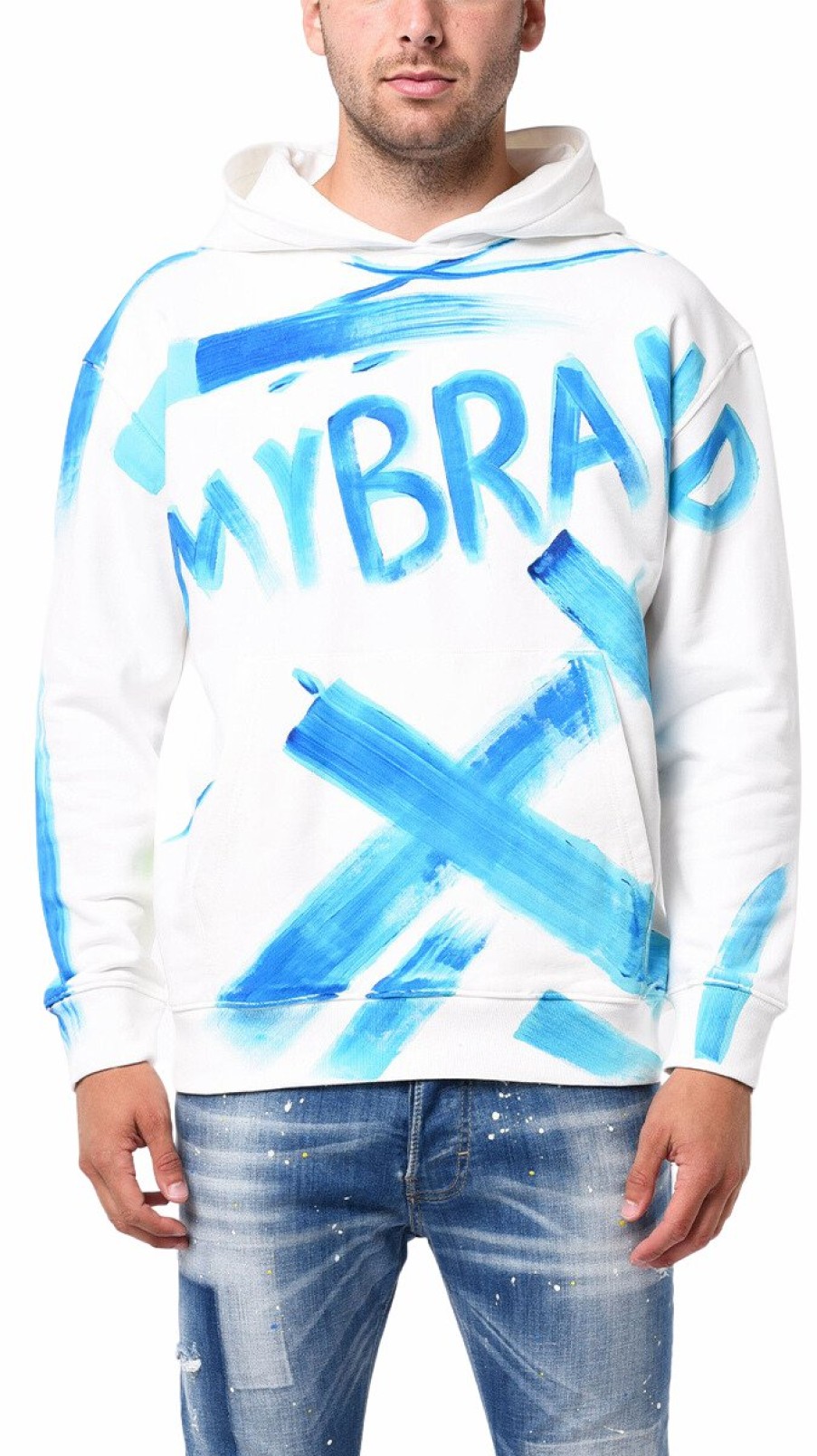 Men My Brand Hoodies | Mb All Over Graffiti Paint Ocean Blue Hoodie