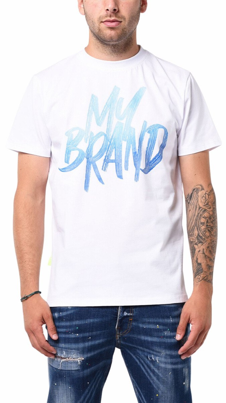 Men My Brand T-Shirts | Mb Logo Paint Stroke Ocean Blue Gradient Tshirt