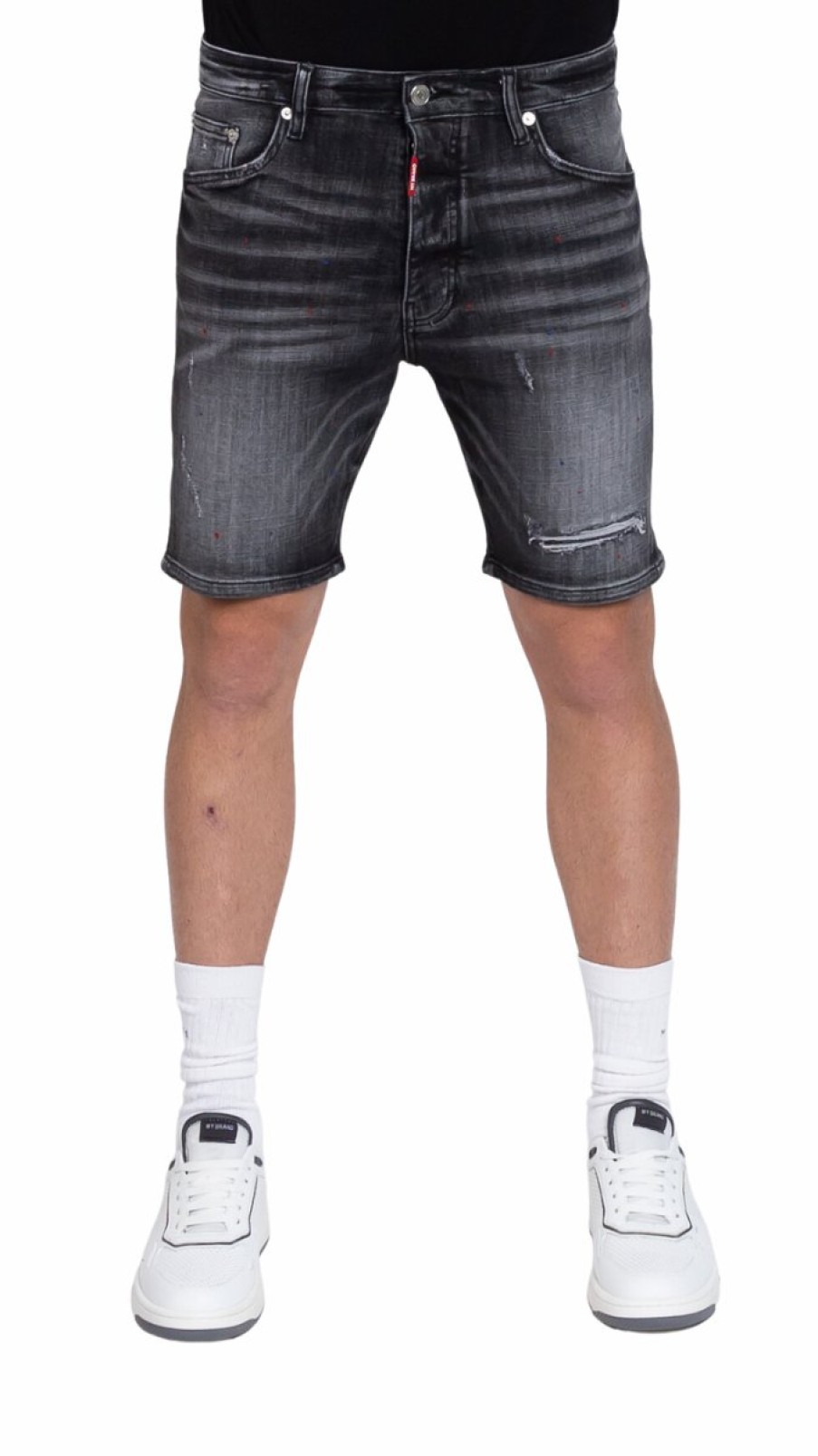 Men My Brand Shorts | Mb Skinny Black Short Jeans Black Red